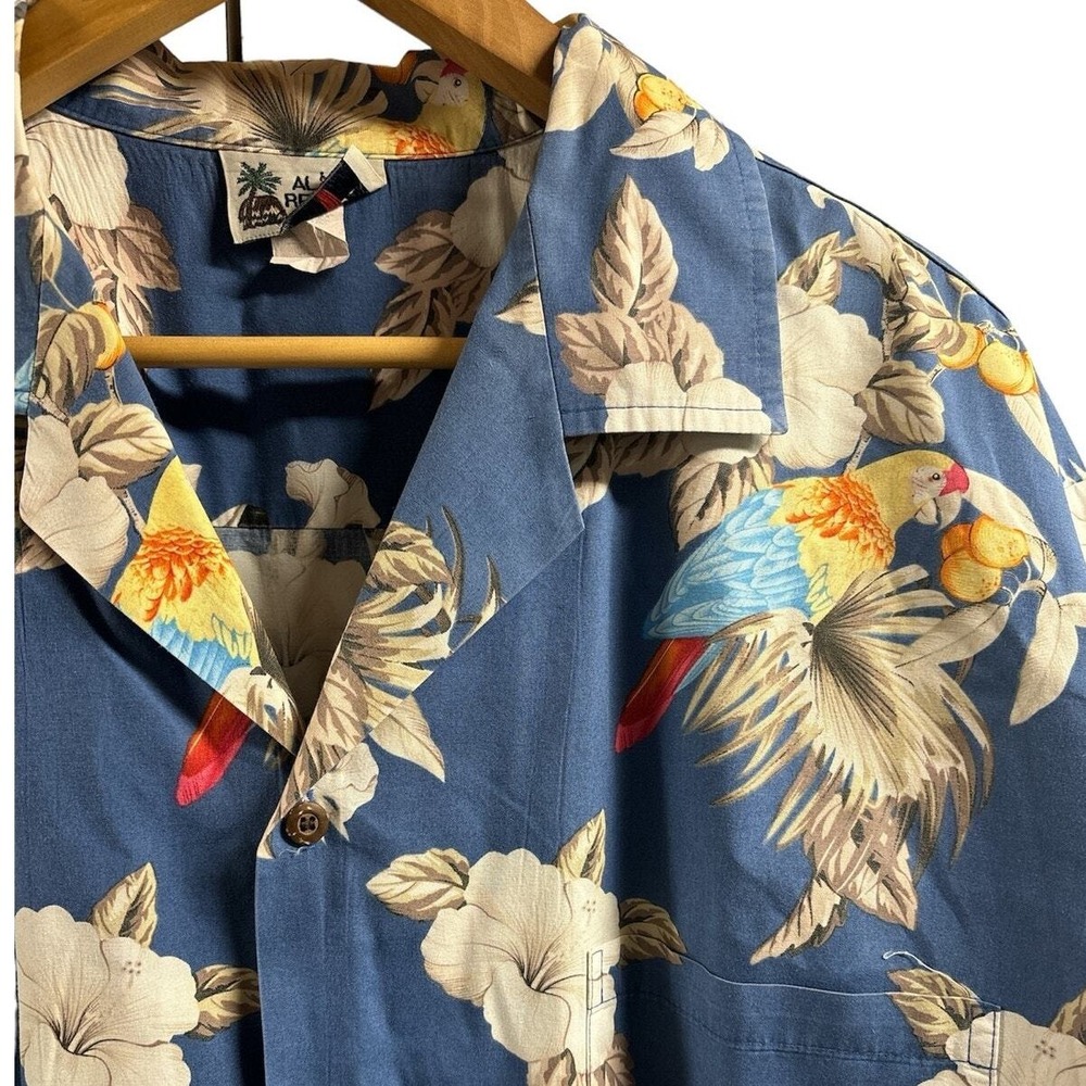 Vintage Aloha Republic Hawaiian Floral Parrot‎ Shirt Mens XL Made In USA